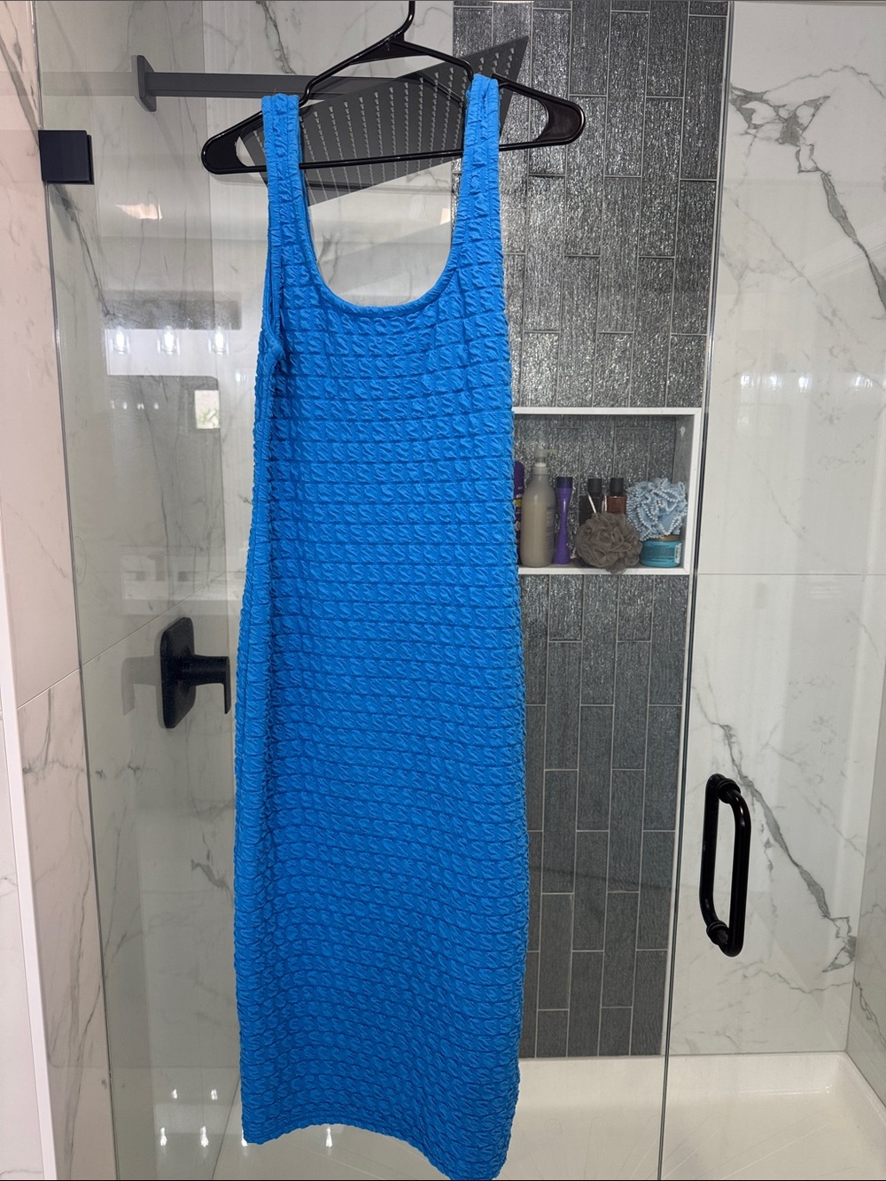 NWT Blue Textured Scoop-Neck Women's Dress